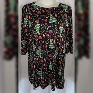 EUC Holiday Black Christmas Tree Print Dress